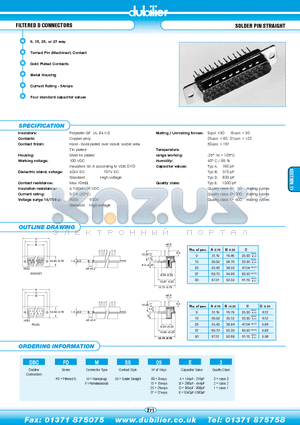 DBCFDFSS15E1 datasheet - FILTERED D CONNECTORS SOLDER PIN STRAIGHT