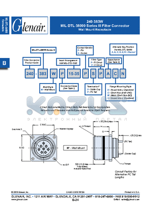 240-383WXM15-35S datasheet - Filter Connector Wall Mount Receptacle