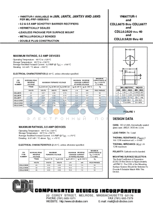 CDLL05A40 datasheet - 0.2 & 0.5 AMP SCHOTTKY BARRIER RECTIFIERS