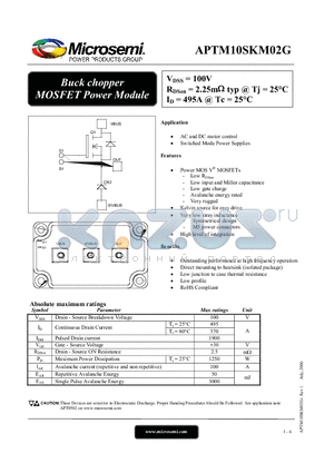 APTM10SKM02G datasheet - Buck chopper MOSFET Power Module