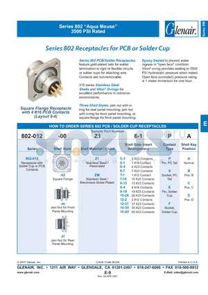802-012-00Z15-3SC datasheet - Receptacles for PCB or Solder Cup