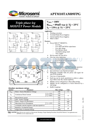 APTM10TAM09FPG datasheet - Triple phase leg MOSFET Power Module