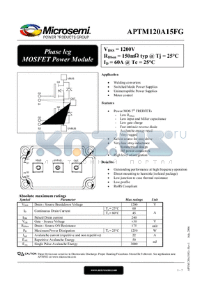 APTM120A15FG datasheet - Phase leg MOSFET Power Module