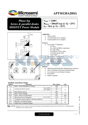 APTM120A20SG datasheet - Phase leg Series & parallel diodes MOSFET Power Module