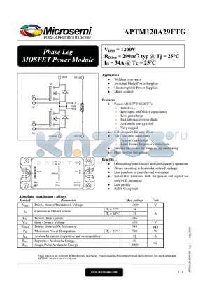 APTM120A29FTG datasheet - Phase Leg MOSFET Power Module