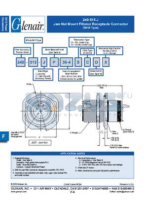 240-515-JNF36-4SS datasheet - Jam Nut Mount Filtered Receptacle Connector