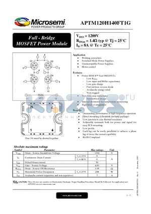 APTM120H140FT1G datasheet - Full - Bridge MOSFET Power Module