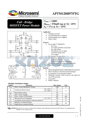 APTM120H57FTG datasheet - Full - Bridge MOSFET Power Module