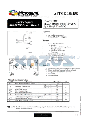 APTM120SK15G datasheet - Buck chopper MOSFET Power Module