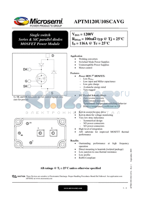 APTM120U10SCAVG datasheet - Single switch Series & SiC parallel diodes MOSFET Power Module