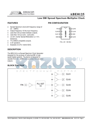 ABE0125SC datasheet - Low EMI Spread Spectrum Multiplier Clock