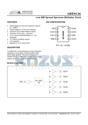 ABE0126SCL datasheet - Low EMI Spread Spectrum Multiplier Clock