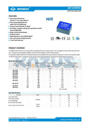 ABF-04D15 datasheet - AC/DC Power Module 4W Ultra-compact Dimensions