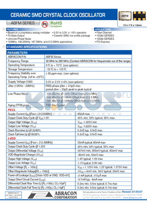 ABFM datasheet - CERAMIC SMD CRYSTAL CLOCK OSCILLATOR