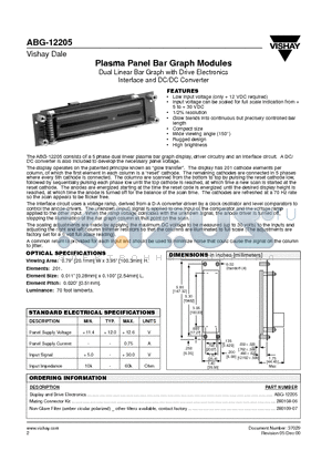 ABG-12205 datasheet - Plasma Panel Bar Graph Modules Dual Linear Bar Graph with Drive Electronics Interface and DC/DC Converter