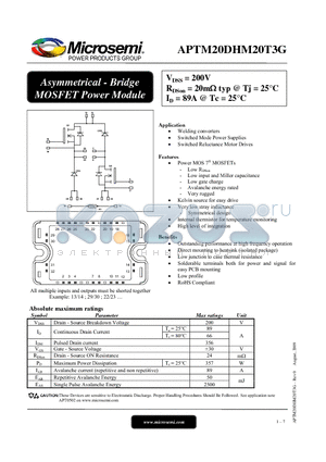 APTM20DHM20T3G datasheet - Asymmetrical - Bridge MOSFET Power Module