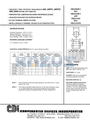 CDLL3154UR-1 datasheet - TEMPERATURE COMPENSATED ZENER REFERENCE DIODES