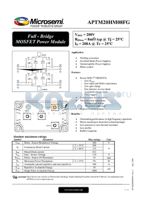 APTM20HM08FG datasheet - Full - Bridge MOSFET Power Module