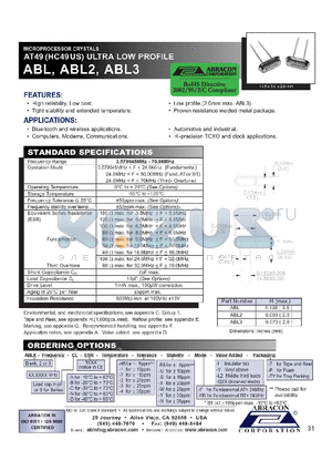 ABL datasheet - MICROPROCESSOR CRYSTALS AT49(HC49US) ULTRA LOW PROFILE