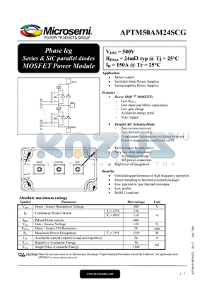 APTM50AM24SCG datasheet - Phase leg Series & SiC parallel diodes MOSFET Power Module