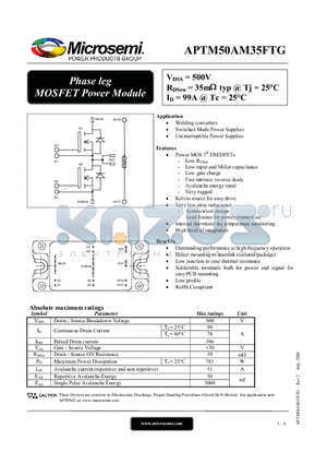 APTM50AM35FTG datasheet - Phase leg MOSFET Power Module