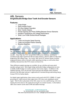 ABL006-00 datasheet - Single/Double Bridge Gear Tooth And Encoder Sensors