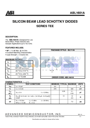 ABL1601A datasheet - SILICON BEAM LEAD SCHOTTKY DIODES SERIES TEE
