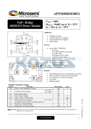 APTM50HM38FG datasheet - Full - Bridge MOSFET Power Module