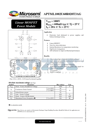 APTML1002U60R020T3AG datasheet - Linear MOSFET Power Module