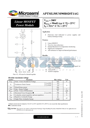 APTML50UM90R020T1AG datasheet - Linear MOSFET Power Module