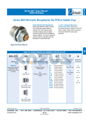 802-013-00ZL6-4PB datasheet - Hermetic Receptacles for PCB or Solder Cup