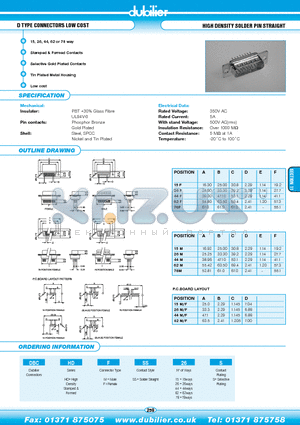 DBCHDFSS26S datasheet - D TYPE CONNECTORS LOW COST HIGH DENSITY SOLDER PIN STRAIGHT