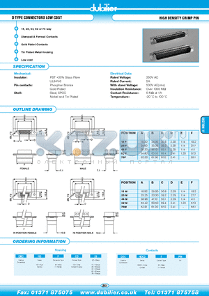 DBCHDMCD62 datasheet - D TYPE CONNECTORS LOW COST HIGH DENSITY CRIMP PIN