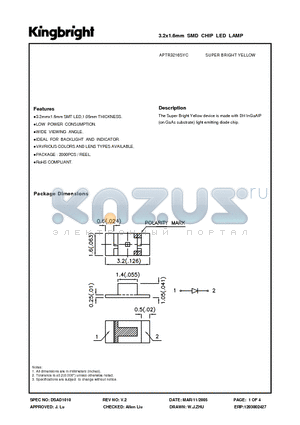 APTR3216SYC datasheet - 3.2x1.6mm SMD CHIP LED LAMP