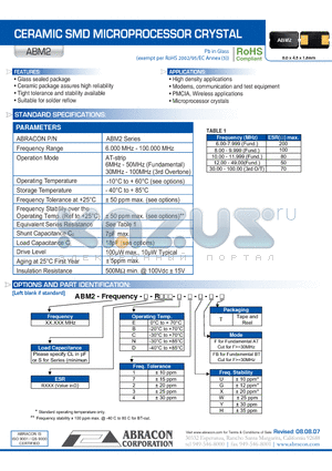 ABM2_07 datasheet - CERAMIC SMD MICROPROCESSOR CRYSTAL