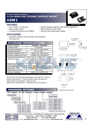ABM3 datasheet - ULTRA MINIATURE CERAMIC SURFACE MOUNT