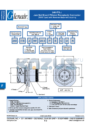 240-ITS-JNF20-3SS datasheet - Jam Nut Mount Filtered Receptacle Connector