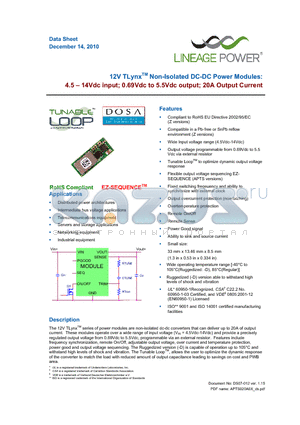 APTS020A0X_10 datasheet - 12V TLynxTM Non-Isolated DC-DC Power Modules