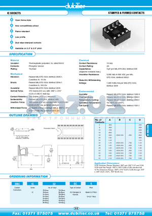 DBCIC06SC datasheet - IC SOCKETS STAMPED & FORMED CONTACTS