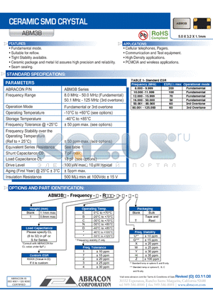 ABM3B datasheet - CERAMIC SMD CRYSTAL