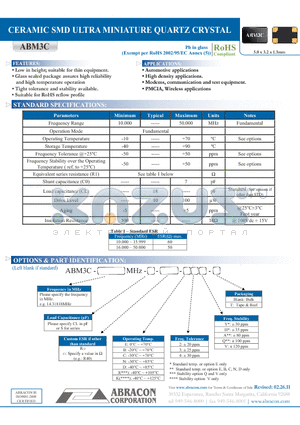 ABM3C datasheet - CERAMIC SMD ULTRA MINIATURE QUARTZ CRYSTAL