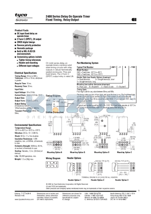2401-2B-1102 datasheet - 2400 Series Delay On Operate Timer Fixed Timing, Relay Output