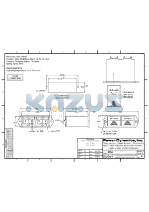 B26 datasheet - 2 CELL PP3 (6R61) 9V BATTERY HOLDER, PANEL MOUNT, SOLDER TERMINALS