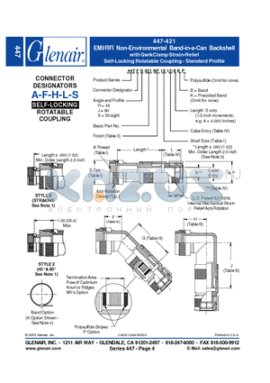 447FS421NF18 datasheet - EMI/RFI Non-Environmental Band-in-a-Can Backshell with QwikClamp Strain-Relief