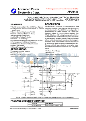 APU3146 datasheet - DUAL SYNCHRONOUS PWM CONTROLLER WITH CURRENT SHARING CIRCUITRY AND AUTO-RESTART