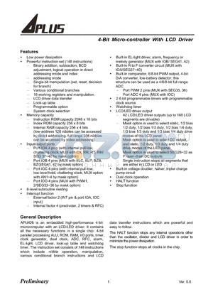 APU428 datasheet - 4-Bit Micro-controller With LCD Driver