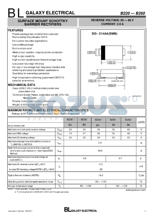 B260 datasheet - SURFACE MOUNT SCHOTTKY BARRIER RECTIFIERS