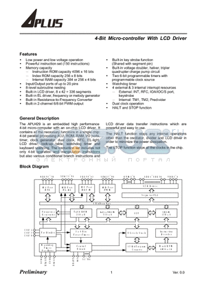 APU429 datasheet - 4-Bit Micro-controller With LCD Driver