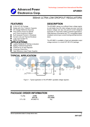 APU8831 datasheet - 300mA ULTRA LOW DROPOUT REGULATORS