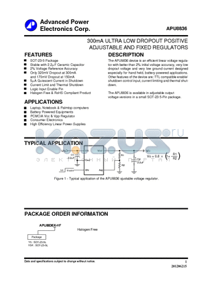 APU8836 datasheet - 300mA ULTRA LOW DROPOUT POSITIVE